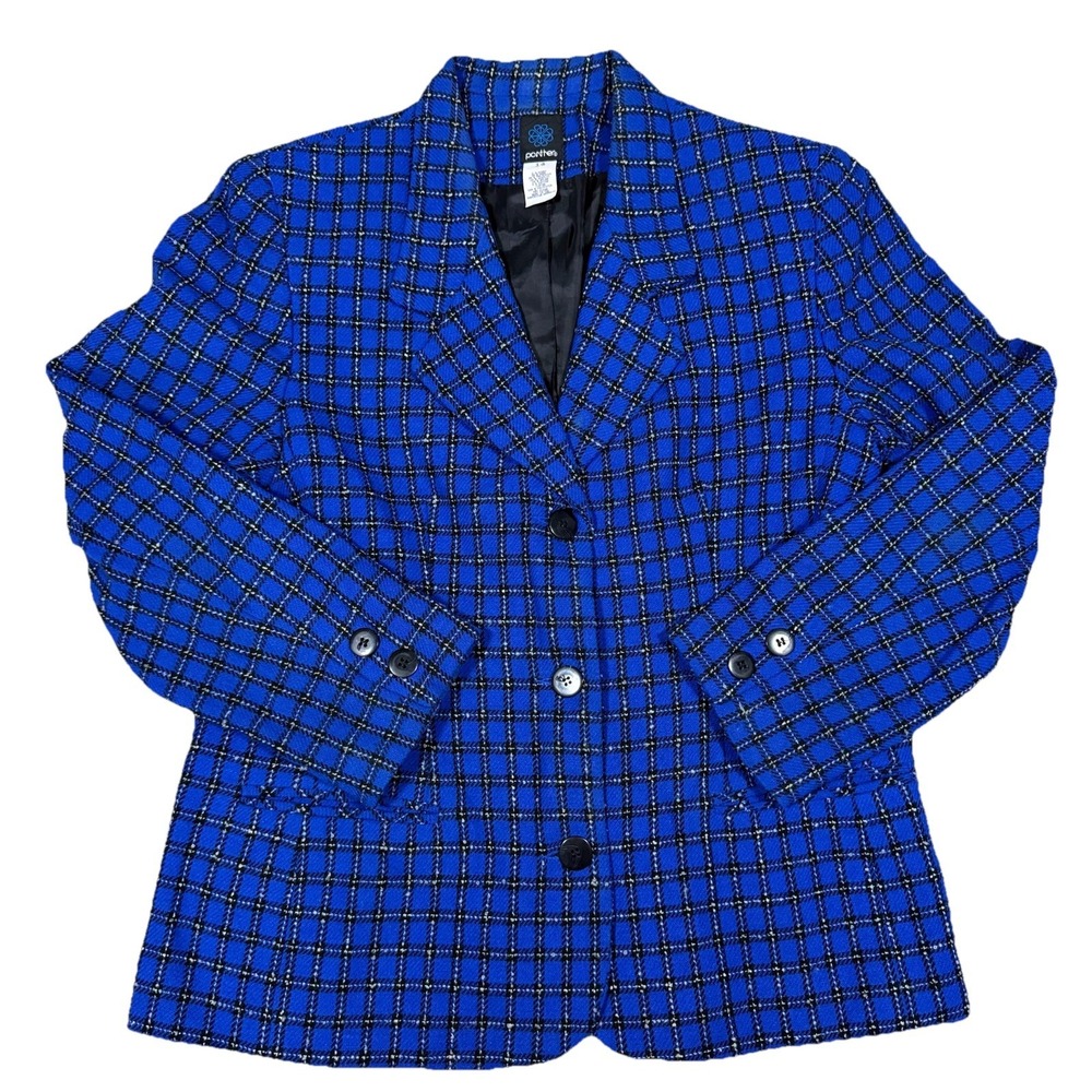 Panther Women's 14 Tailored Wool Blazer Plaid Blue Academia Preppy Old Money